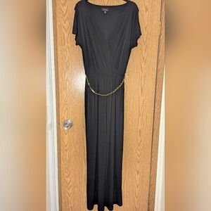GUC Size S Small Thalia Sodi Black Cold Shoulder Romper Jumpsuit,Gold Chain Belt